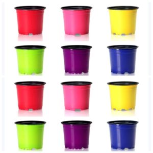 Bright Trendy 4” Plastic Pots – Assorted Colours (Set of 12)